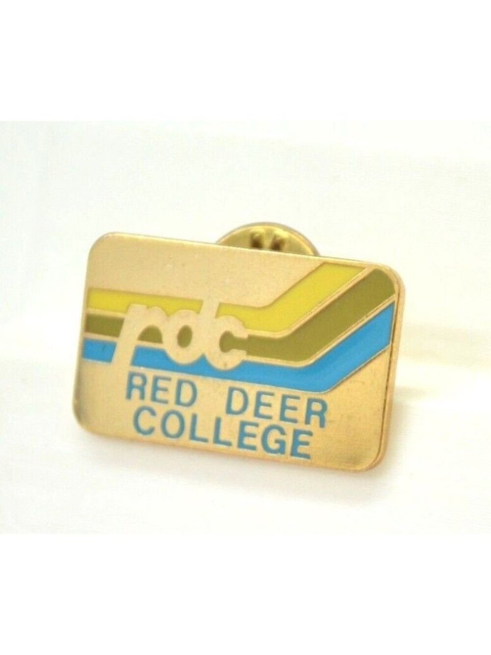 Vintage College Pin RDC Red Deer Lapel Bag Gear Gold Tone Enamel Stripe